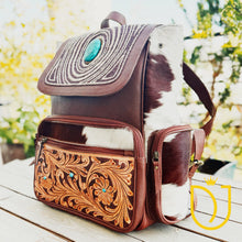 Load image into Gallery viewer, Sequoia Falls Tooled Leather and COwhide Western Backpack