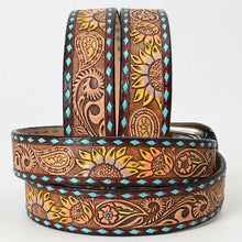 Load image into Gallery viewer, Sunflower Buck Stitch Hand Tooled Leather Belt