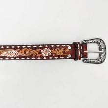 Load image into Gallery viewer, White Buck Hand Tooled Leather Belt