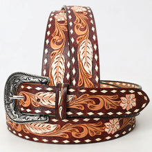 Load image into Gallery viewer, White Buck Hand Tooled Leather Belt