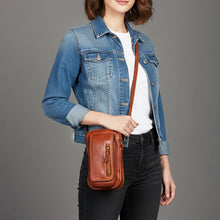 Load image into Gallery viewer, Cognac Lainey Italian leather phone crossbody bag