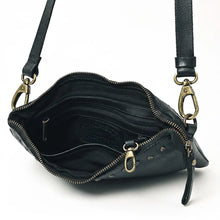 Load image into Gallery viewer, Inside the Santa Rosa leather crossbody in black with zip pocket and key clip | Dodi Jo's