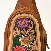 Load image into Gallery viewer, Spring Blooms Hand Tooled Leather Sling Bag
