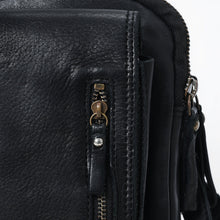 Load image into Gallery viewer, Close-up detail of the black Italian leather phone crossbody