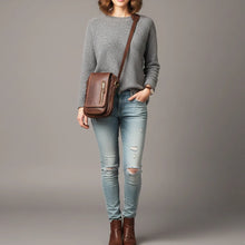 Load image into Gallery viewer, Dark brown Lainey Italian leather phone crossbody bag