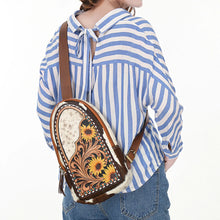 Load image into Gallery viewer, Sunny Sunflower Hand Tooled Leather Sling Bag