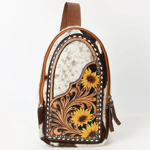 Load image into Gallery viewer, Sunny Sunflower Hand Tooled Leather Sling Bag