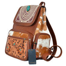 Load image into Gallery viewer, Sequoia Falls Tooled Leather and COwhide Western Backpack