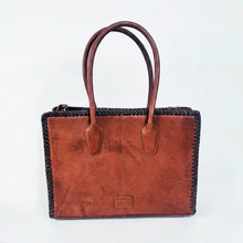 Load image into Gallery viewer, HLSR Genuine Leather White Embroidered Whip Stitch Tote Bag