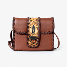 Load image into Gallery viewer, HLSR Genuine Hand Tooled Brown Leather Crossbody Bag