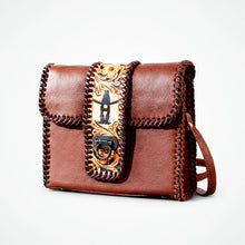 Load image into Gallery viewer, HLSR Genuine Hand Tooled Brown Leather Crossbody Bag