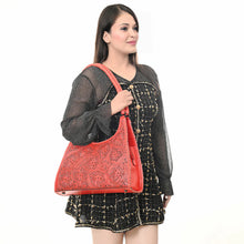 Load image into Gallery viewer, Boone County Red Hand Tooled Leather Shoulder Bag