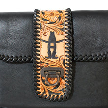 Load image into Gallery viewer, HLSR Genuine Hand Tooled Black Leather Crossbody Bag