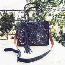 Load image into Gallery viewer, Black Wolf Hand Tooled Leather Tote Bag