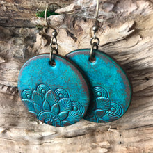 Load image into Gallery viewer, Half Mandala Hand Tooled Leather Earrings