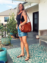 Load image into Gallery viewer, Apulia Cognac Italian Leather Shoulder Bag | Luxury Medium Leather Handbag with Zipper Closure