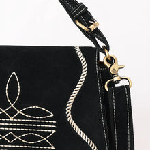 Load image into Gallery viewer, The Loretta Black Suede Boot Stitch Crossbody Purse