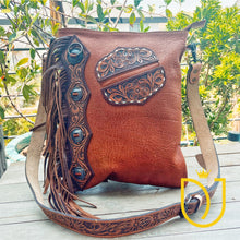 Load image into Gallery viewer, Wisteria Hand Tooled Leather Crossbody Purse