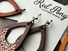 Load image into Gallery viewer, Chocolate Floral Hand Tooled Leather Earrings