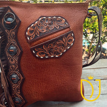 Load image into Gallery viewer, Wisteria Hand Tooled Leather Crossbody Purse