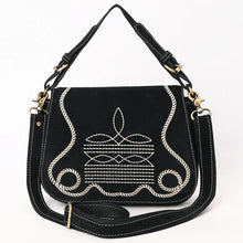 Load image into Gallery viewer, The Loretta Black Suede Boot Stitch Crossbody Purse
