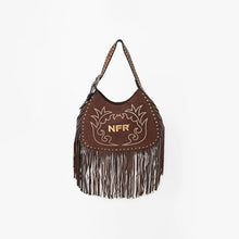 Load image into Gallery viewer, Dolly Official PRCA & NFR Licensed Collection®️ Embroidered Western Stitch Long Fringe Shoulder Hobo Bag