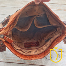 Load image into Gallery viewer, Wisteria Hand Tooled Leather Crossbody Purse