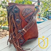 Load image into Gallery viewer, Wisteria Hand Tooled Leather Crossbody Purse