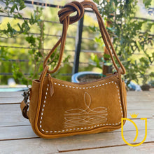 Load image into Gallery viewer, Emilie Caramel Genuine Suede Leather Western Boot Stitch Purse