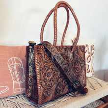 Load image into Gallery viewer, Golden Hand Tooled Leather Tote Bag
