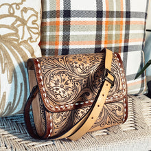 Load image into Gallery viewer, Sun Village Hand Tooled Leather Crossbody Purse