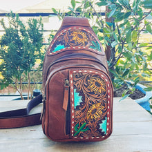 Load image into Gallery viewer, Great Bluff Hand Tooled Leather Sling Bag