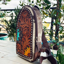 Load image into Gallery viewer, Rustic Sunflower Hand Tooled Leather Sling Bag