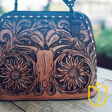 Load image into Gallery viewer, Longhorn Hand Tooled Leather Crossbody Purse