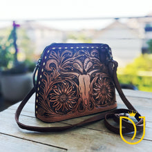 Load image into Gallery viewer, Longhorn Hand Tooled Leather Crossbody Purse