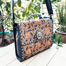 Load image into Gallery viewer, Sunset Range Hand Tooled Leather Crossbody Purse
