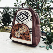 Load image into Gallery viewer, White Daisy Western Leather Backpack