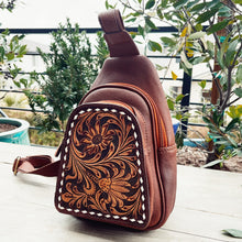 Load image into Gallery viewer, Bear Lake Hand Tooled Leather Sling Bag