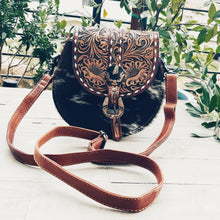 Load image into Gallery viewer, Dusty Rose Hand Tooled Leather Crossbody Purse