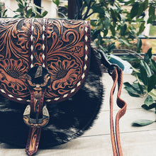 Load image into Gallery viewer, Dusty Rose Hand Tooled Leather Crossbody Purse