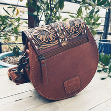 Load image into Gallery viewer, Dusty Rose Hand Tooled Leather Crossbody Purse