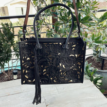 Load image into Gallery viewer, Black Wolf Hand Tooled Leather Tote Bag