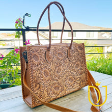 Load image into Gallery viewer, Wheatland Hand Tooled Leather Tote Bag