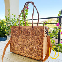 Load image into Gallery viewer, Wheatland Hand Tooled Leather Tote Bag