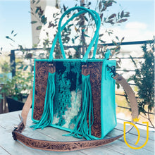 Load image into Gallery viewer, Crocodile Embossed Hand Tooled Leather Tote Bag