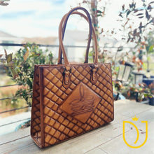 Load image into Gallery viewer, Golden Mustang Quilted Leather Tote Bag