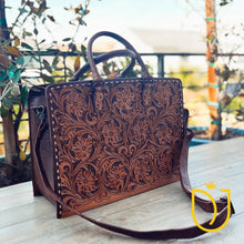 Load image into Gallery viewer, Deer Lodge Hand Tooled Leather Tote Bag