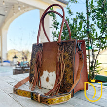 Load image into Gallery viewer, Field of Sunflowers Hand Tooled Leather Tote Bag