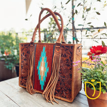 Load image into Gallery viewer, The Durant Hand Tooled Leather Shoulder Tote Bag