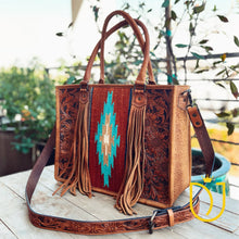 Load image into Gallery viewer, The Durant Hand Tooled Leather Shoulder Tote Bag